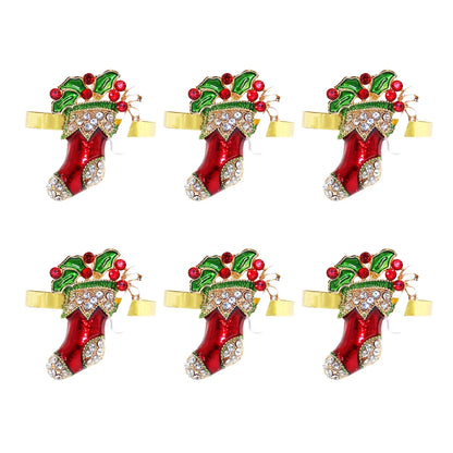 6Pcs Christmas Napkin Rings Set - Tree Snowflake Deer Nutcracker