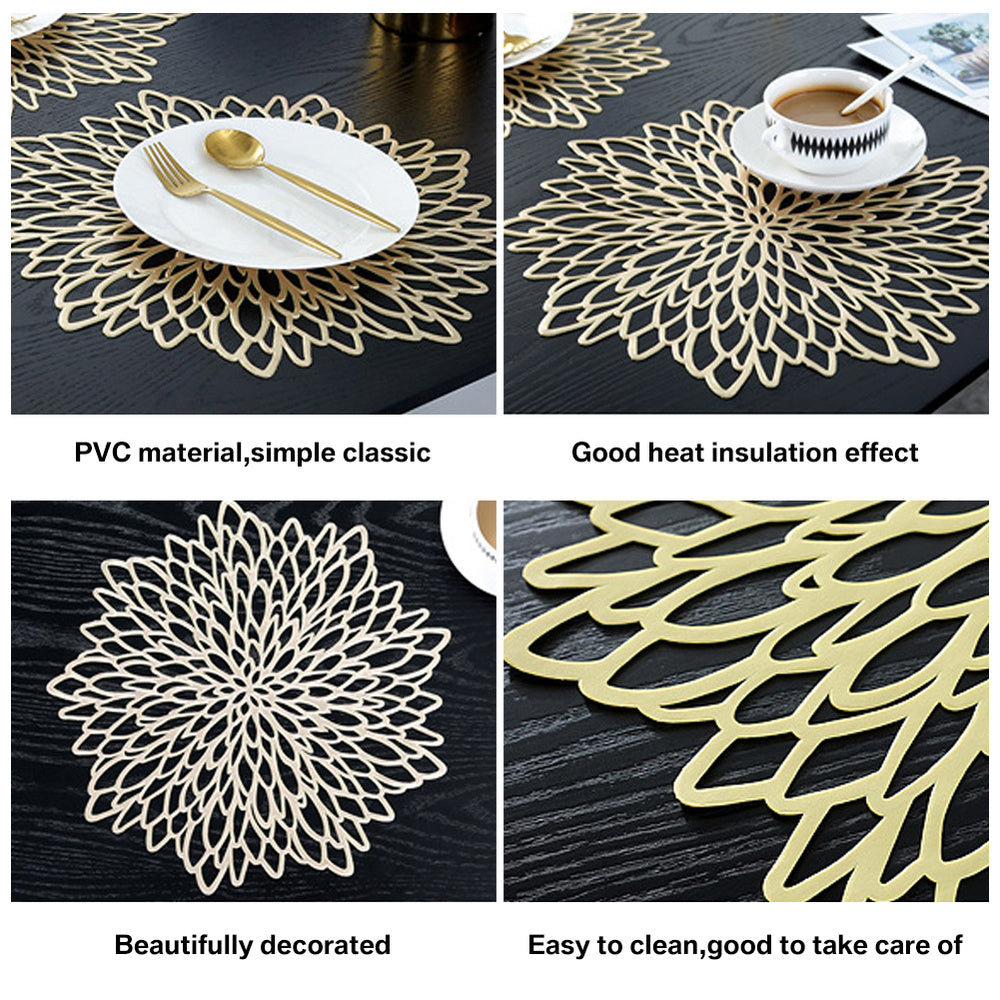 Elegant Christmas placemats in gold with intricate floral design for festive dining tables
