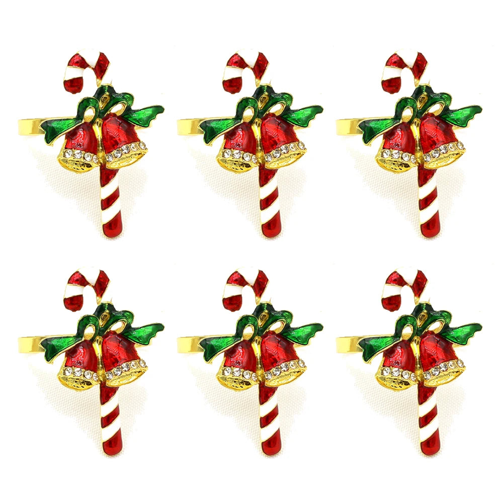 6Pcs Christmas Napkin Rings Set - Tree Snowflake Deer Nutcracker