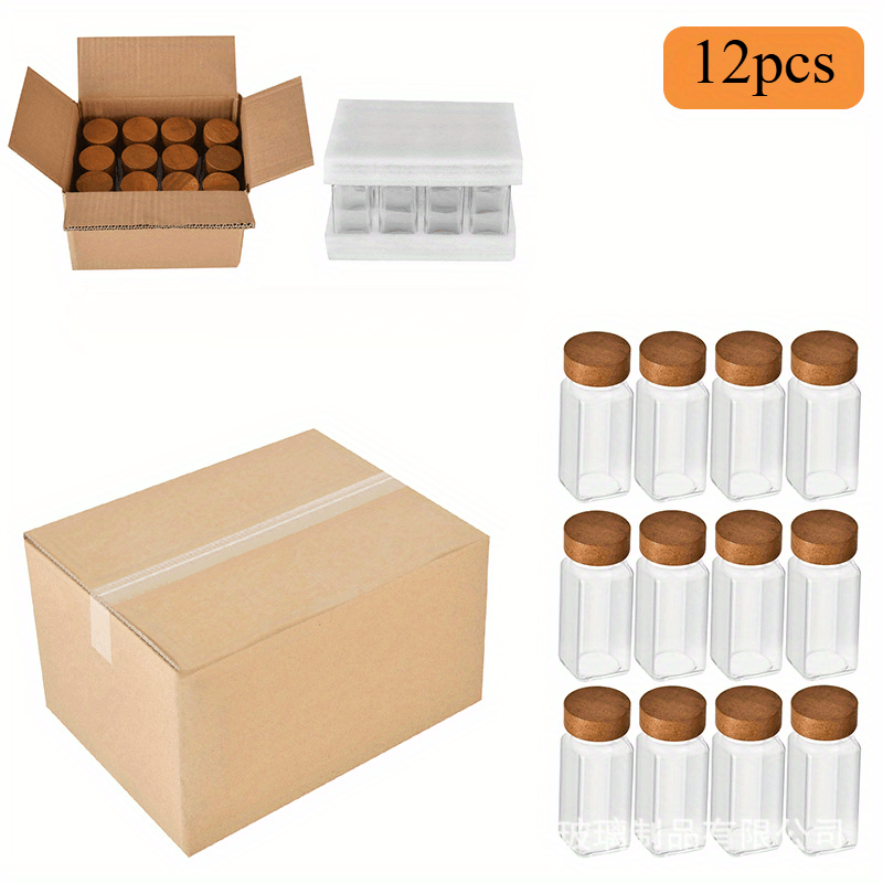 Acacia wood spice jars set with 12 clear containers and wooden lids for organized kitchen storage