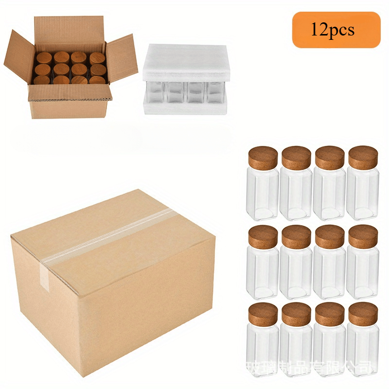 Acacia wood spice jars set containing 12 clear jars with wooden lids for organized kitchen storage