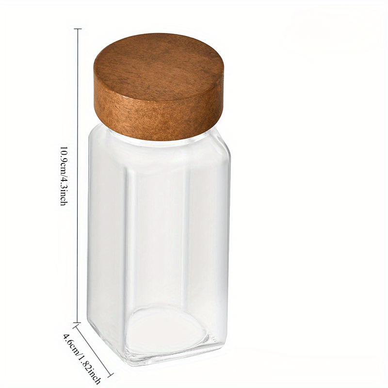 Acacia wood spice jars set with transparent glass body and wooden lids for organized kitchen storage