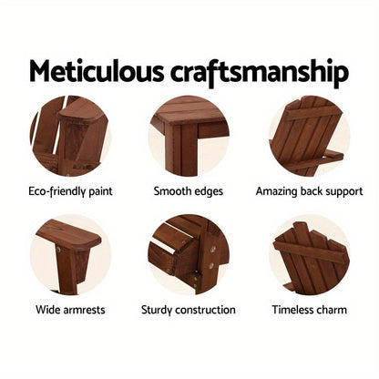Close-up details of Adirondack Chair by Nutshell showing eco-friendly paint, smooth edges, sturdy construction, and wide armrests