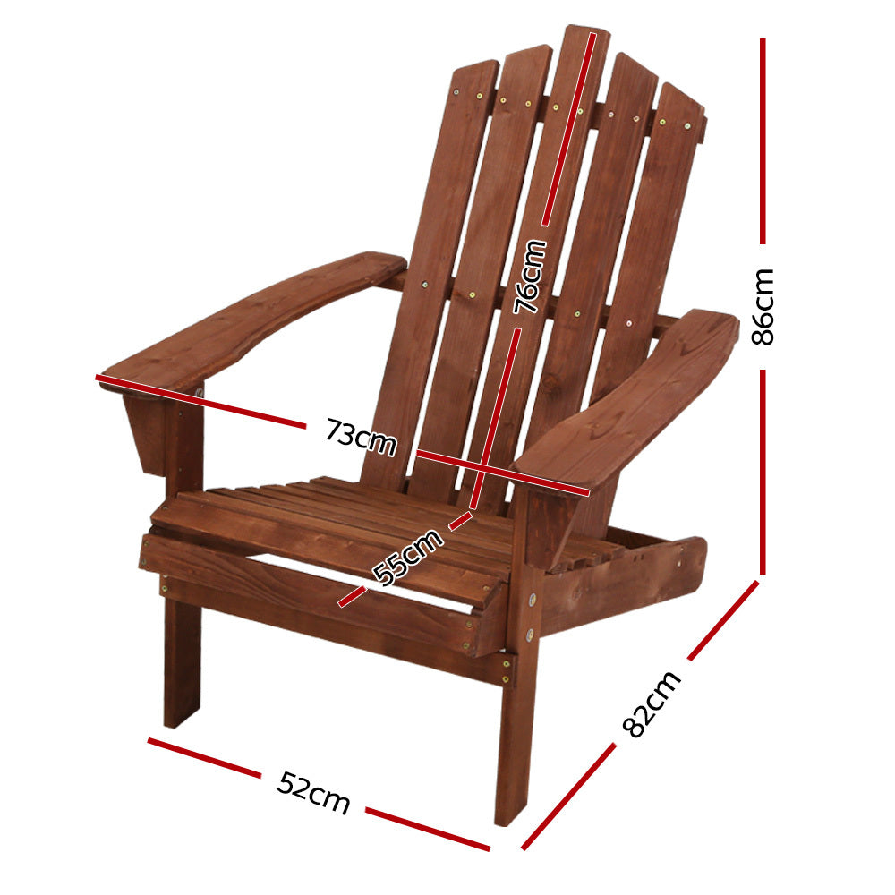 Nutshell wooden Adirondack Chair with dimensions showing 86cm height and 82cm depth