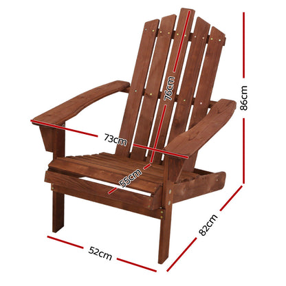 Nutshell wooden Adirondack Chair with dimensions showing 86cm height and 82cm depth