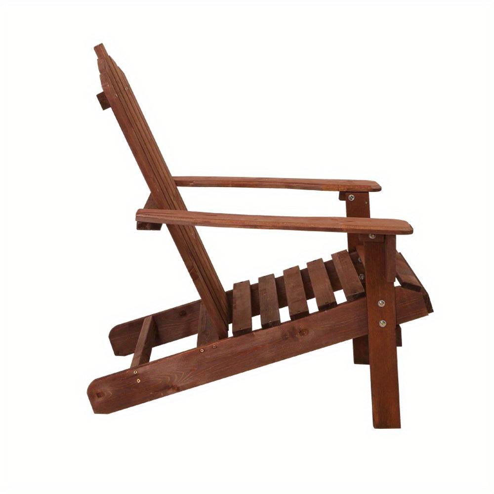 Nutshell Adirondack Chair made of brown wood with slatted seat and angled backrest