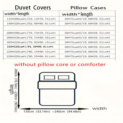 Nutshell all season duvet cover set size chart with dimensions for duvet covers and pillow cases