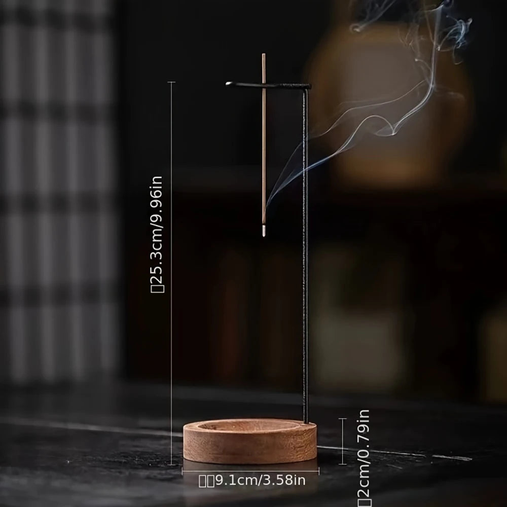 Nutshell anti-ash incense burner with wooden base and metal holder for clean burning