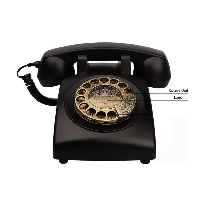 Antique Corded Landline Phone - 1930s Rotary Dial in Black with Decorative Design and Vintage Style