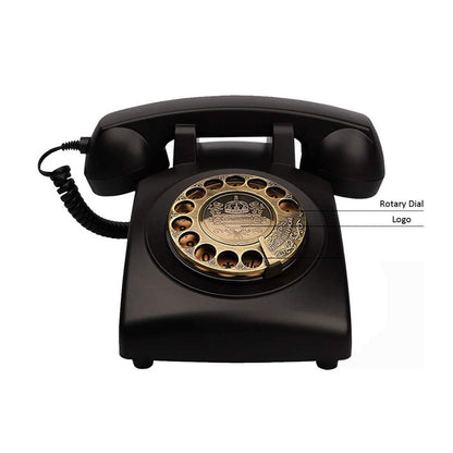 Antique Corded Landline Phone - 1930s Rotary Dial in Black with Decorative Design and Vintage Style
