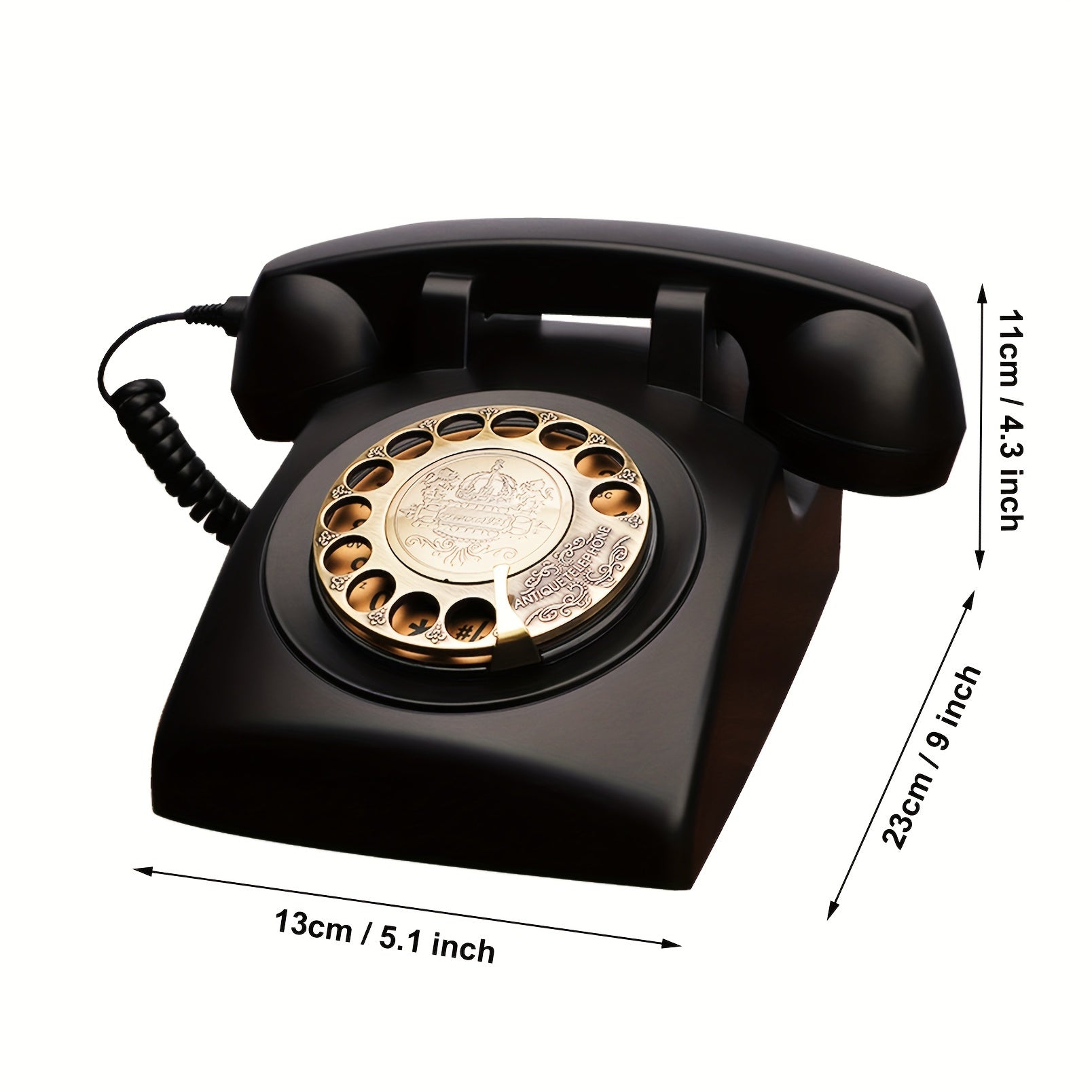 Nutshell Antique Corded Landline Phone - 1930s Rotary Dial in Black with Gold Accents for Vintage Decor