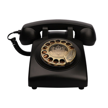 Antique Corded Landline Phone - 1930s Rotary Dial in Black with Decorative Gold Accents