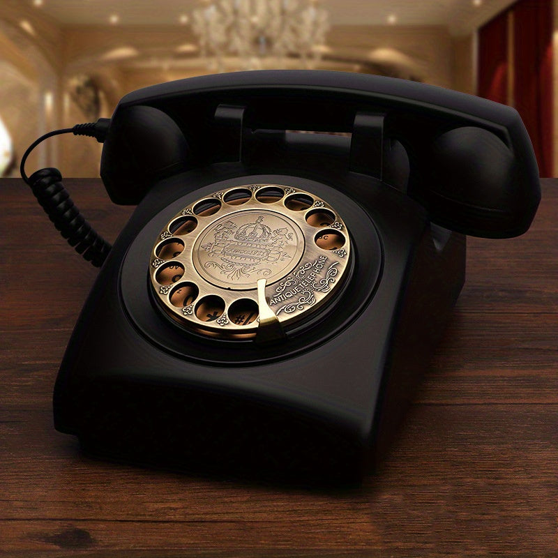 Nutshell Antique Corded Landline Phone - 1930s Rotary Dial with Classic Design and Detailed Gold Dial