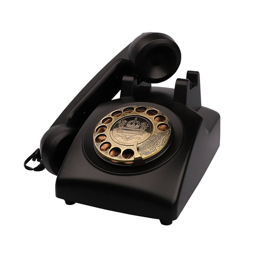Nutshell Antique Corded Landline Phone - 1930s Rotary Dial in sleek black with a decorative dial