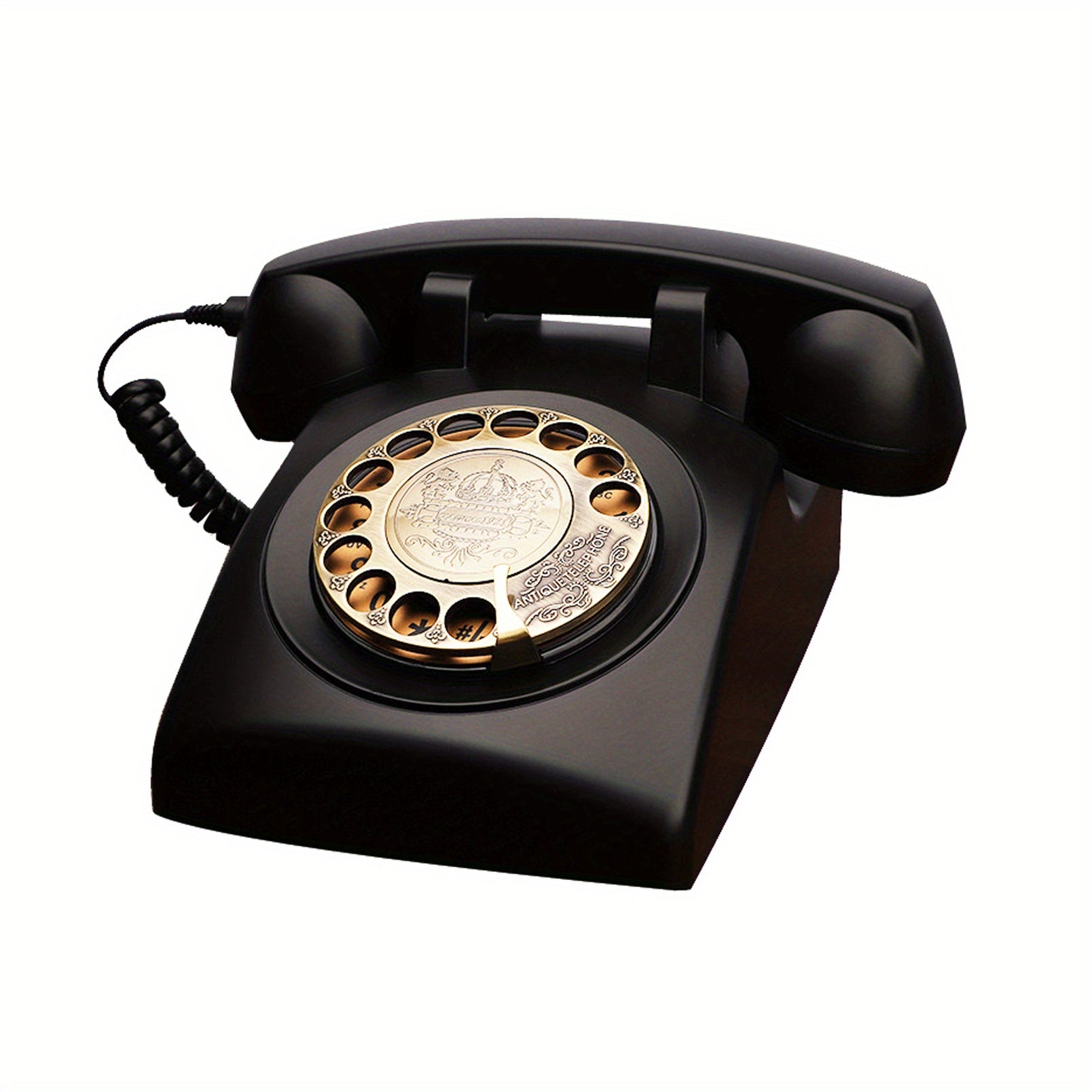 Nutshell Antique Corded Landline Phone - 1930s Rotary Dial in Classic Black Finish