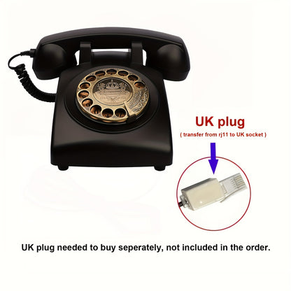Antique Corded Landline Phone - 1930s Rotary Dial in Black with Decorative Dial Design