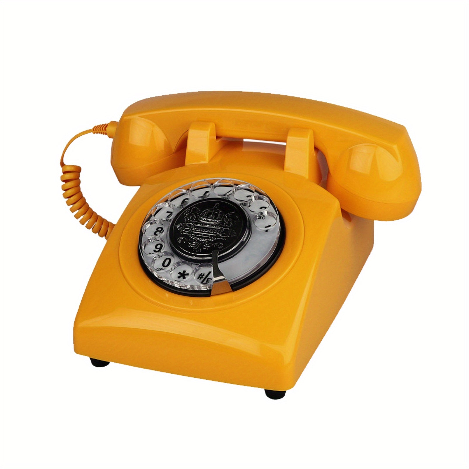 Nutshell Antique Corded Landline Phone - 1930s Rotary Dial in bright yellow color for vintage decor