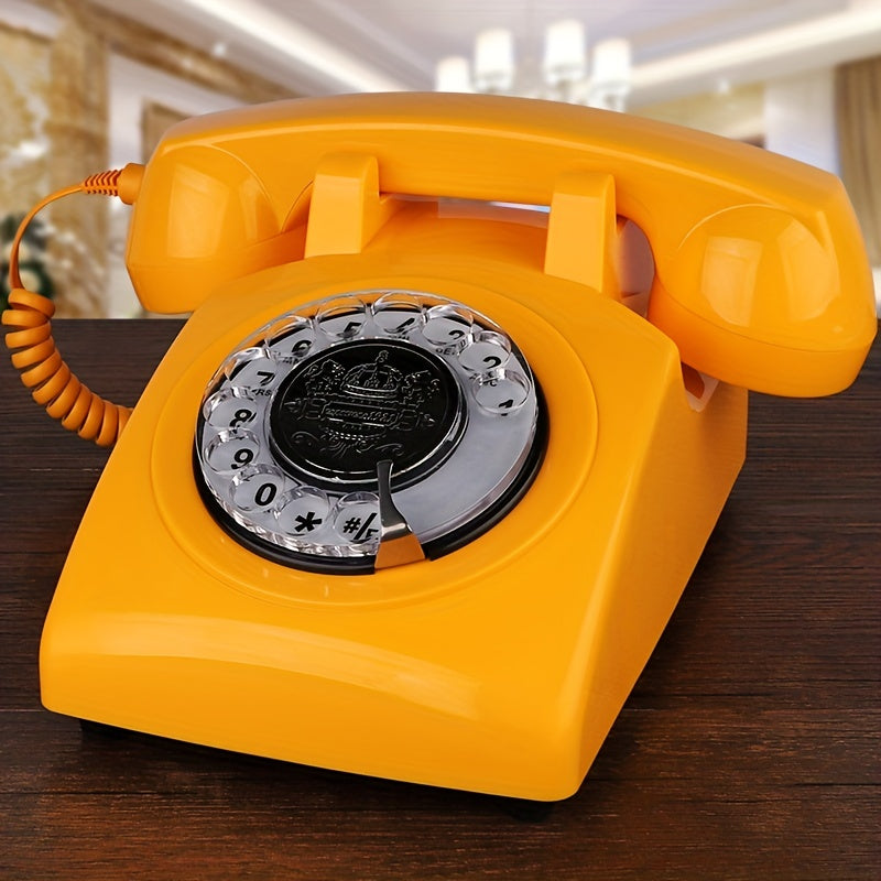 Nutshell Antique Corded Landline Phone - 1930s Rotary Dial in Vibrant Yellow for Vintage Decor