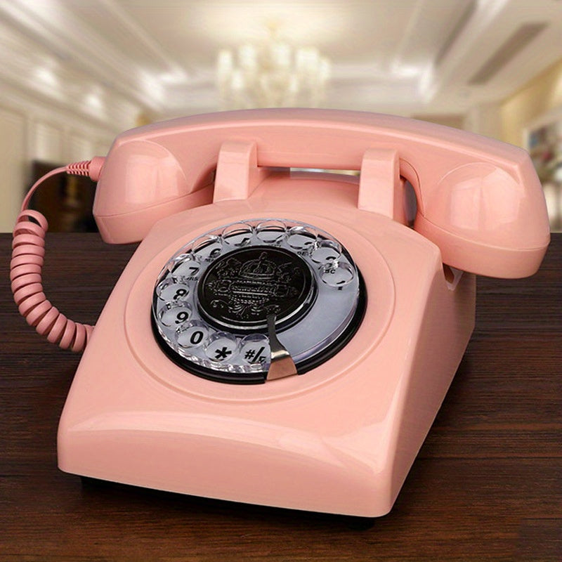 Nutshell Antique Corded Landline Phone - 1930s Rotary Dial in Pink for Vintage Home Decor