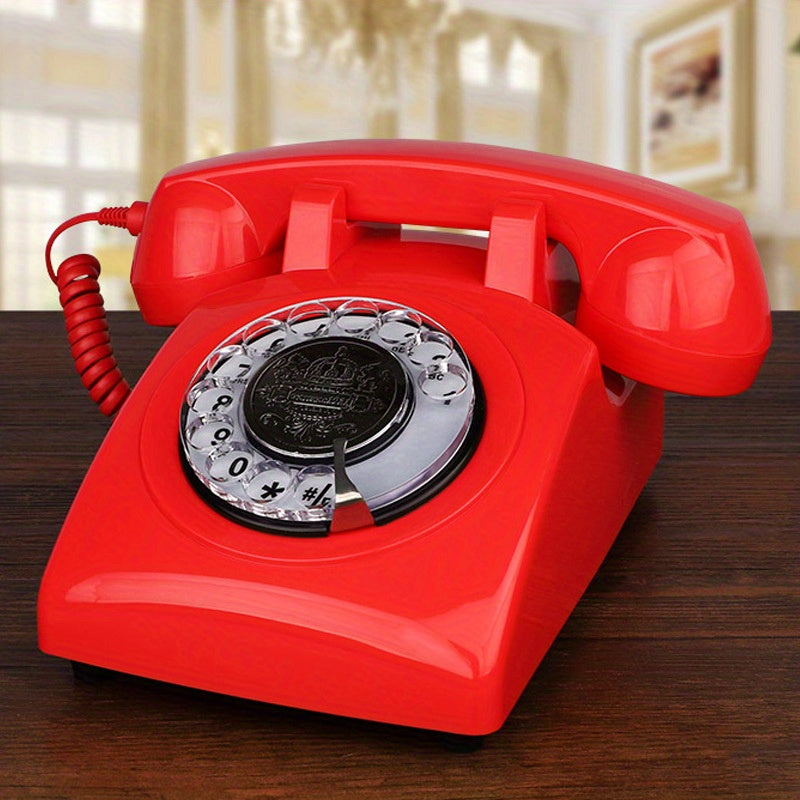 Nutshell Antique Corded Landline Phone - 1930s Rotary Dial in vibrant red with vintage design
