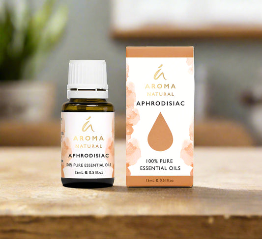 Nutshell Aroma Natural Aphrodisiac Essential Oil Blend 15ml bottle with box on wooden surface
