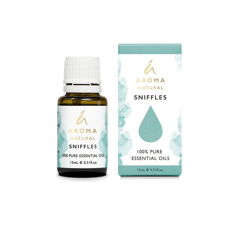 Nutshell Essential Oil Blend Sniffles 15ml bottle with white and teal packaging