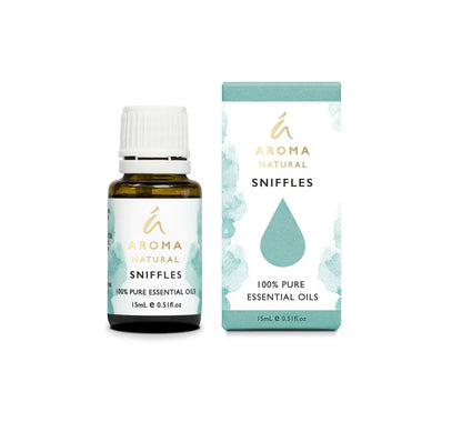 Nutshell Essential Oil Blend Sniffles 15ml bottle with white and teal packaging
