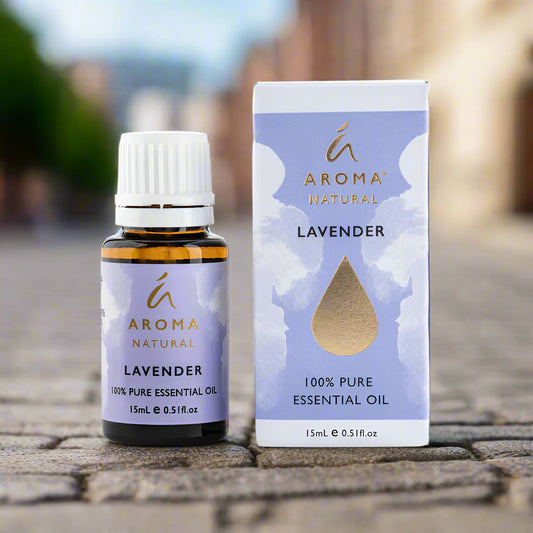 Nutshell Aroma Natural Lavender Pure Essential Oil 15ml bottle and box on stone surface