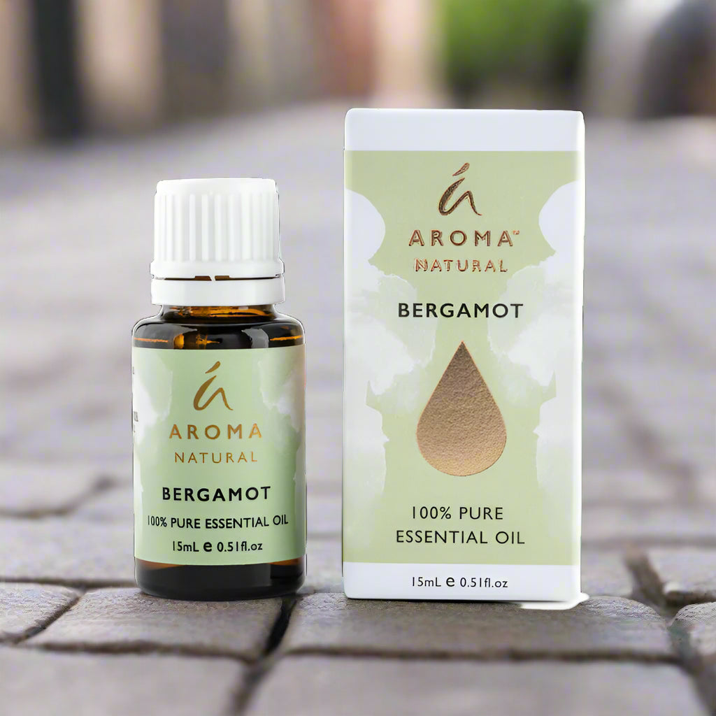 Nutshell Aroma Natural Bergamot Pure Essential Oil 15ml bottle with packaging on stone surface