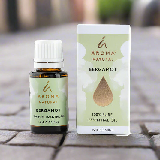 Nutshell Aroma Natural Bergamot Pure Essential Oil 15ml bottle with packaging on stone surface