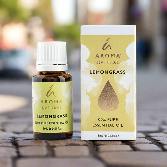 Nutshell Pure Essential Oil Lemongrass 15ml bottle and box with natural yellow label