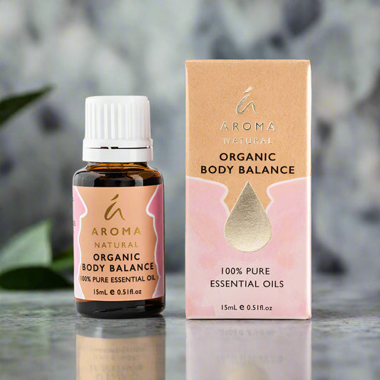 Nutshell Aroma Natural Organic Body Balance Essential Oil Blend bottle and packaging 15ml