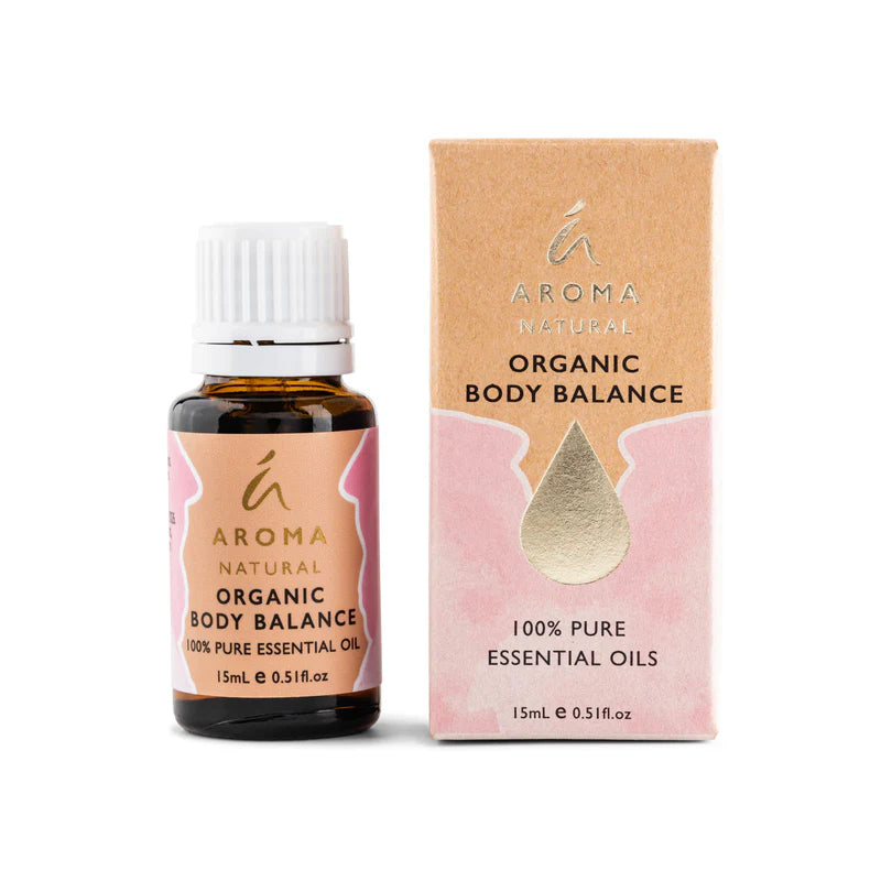 Nutshell Essential Oil Blend organic body balance 15ml bottle with matching pink and brown packaging