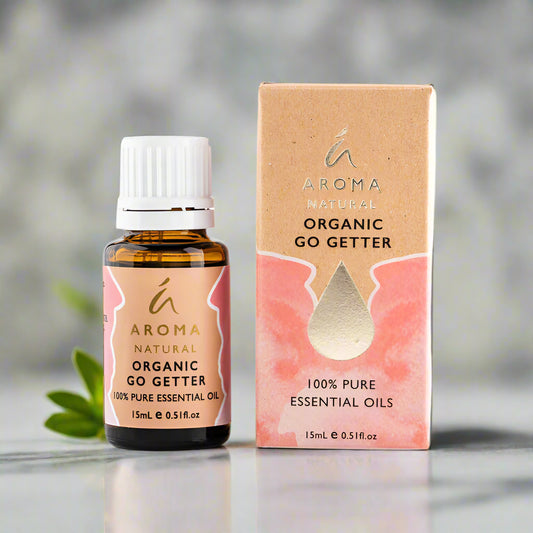 Nutshell Organic Go Getter Essential Oil Blend bottle and box with 100 percent pure essential oils