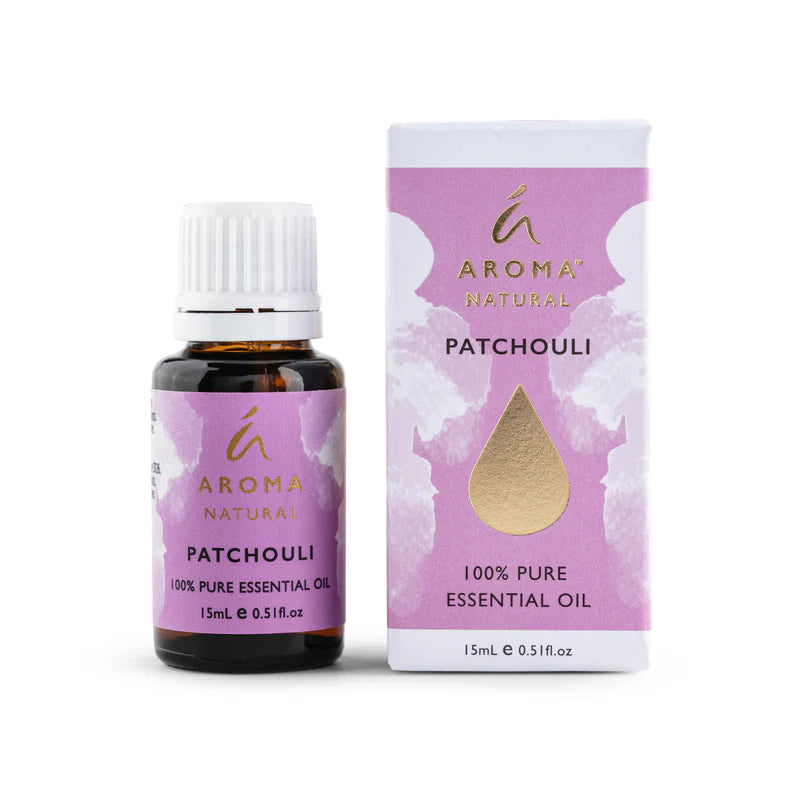 Nutshell Aroma Natural Patchouli Pure Essential Oil 15ml bottle with matching pink and gold box