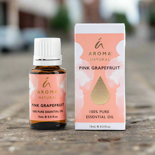 Nutshell Pure Essential Oil Pink Grapefruit 15ml bottle and packaging with natural aroma label