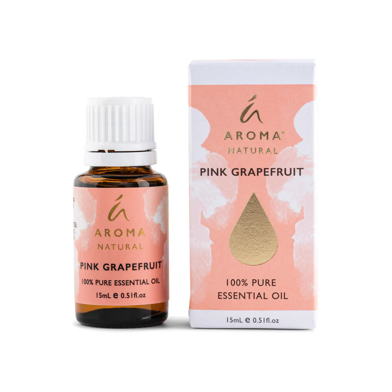 Nutshell Pink Grapefruit Pure Essential Oil bottle and box with 15ml natural aroma label