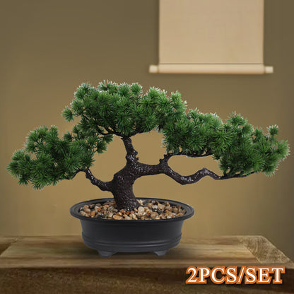 Artificial Bonsai Tabletop Decor in a black pot with a lifelike design and natural-looking foliage
