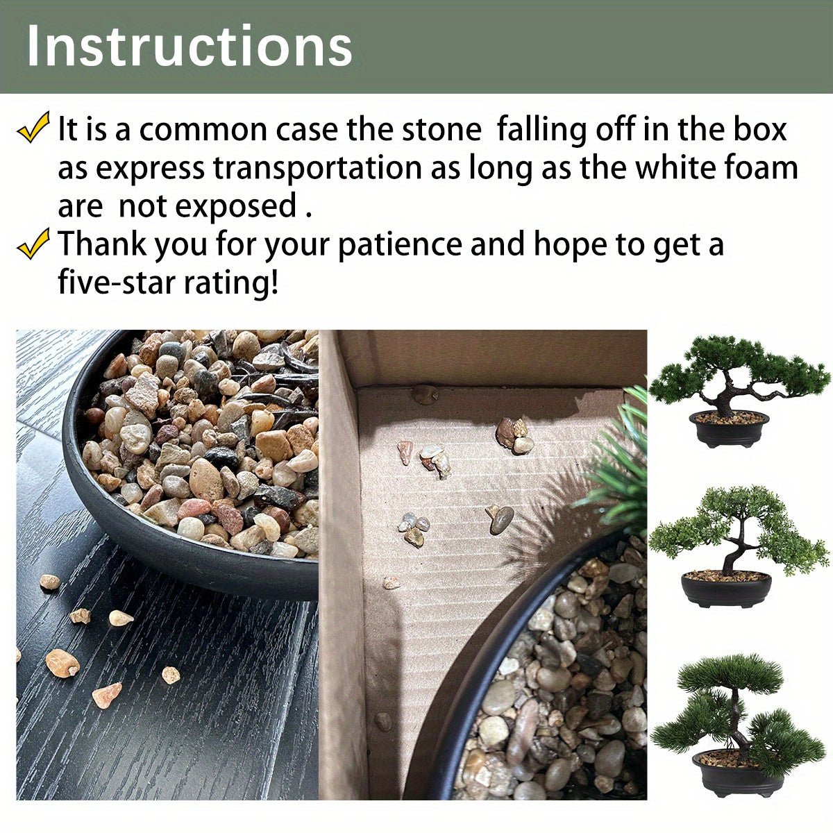 Artificial Bonsai Tabletop Decor in a decorative pot with stones and green foliage