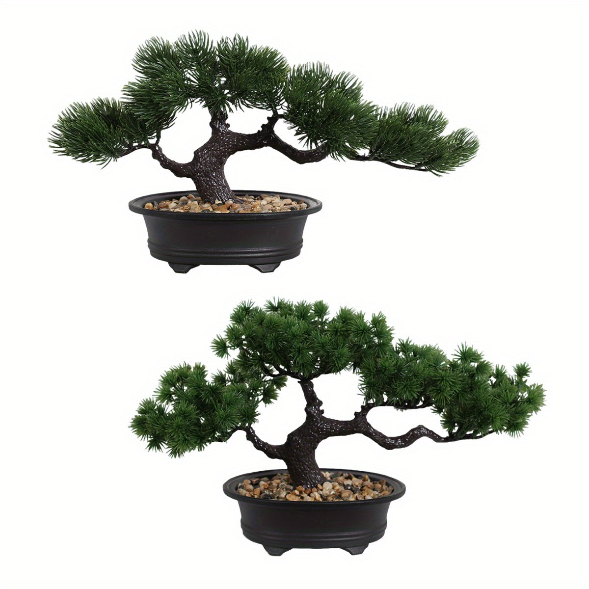 Artificial Bonsai Tabletop Decor in two styles with realistic foliage and stone base