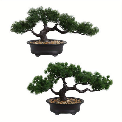 Artificial Bonsai Tabletop Decor in two styles with realistic foliage and stone base