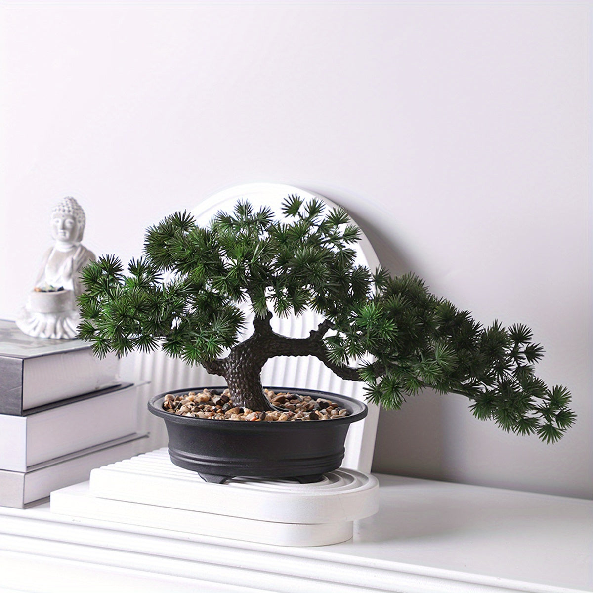 Artificial Bonsai Tabletop Decor with intricate details in a black pot, enhancing any indoor space