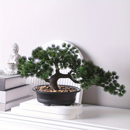 Artificial Bonsai Tabletop Decor with intricate details in a black pot, enhancing any indoor space