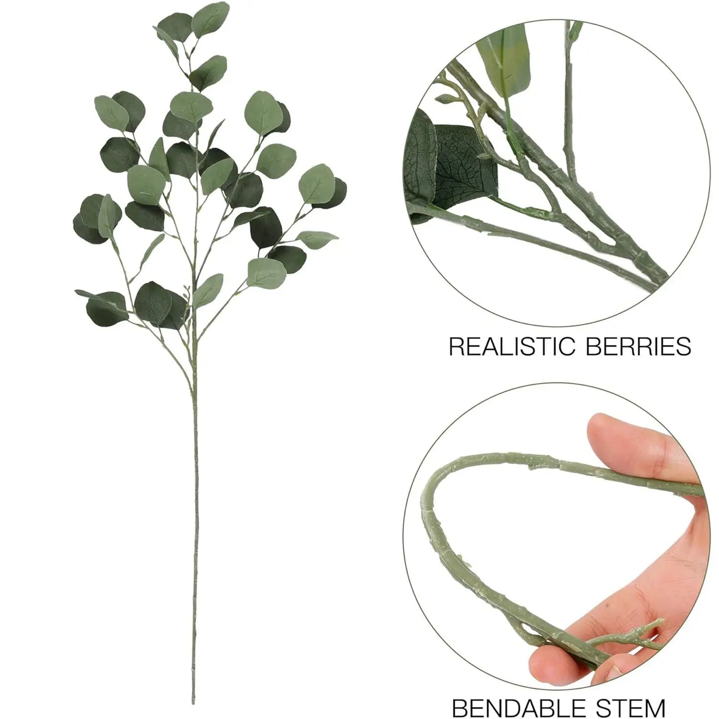 Artificial eucalyptus bouquet featuring realistic berries and a bendable stem for versatile arrangements