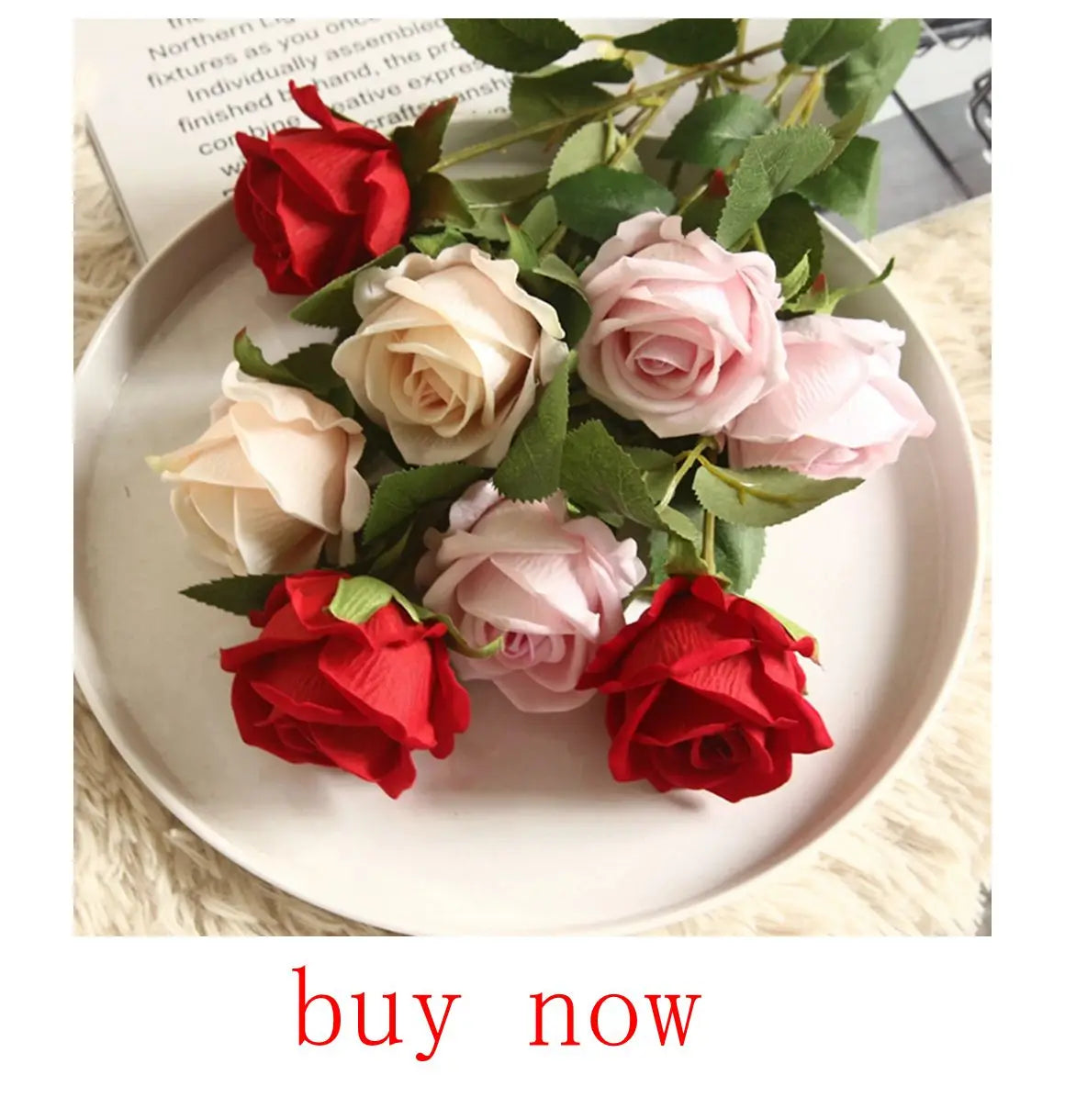 Elegant artificial eucalyptus bouquet with red and pink roses for home decor and gifting