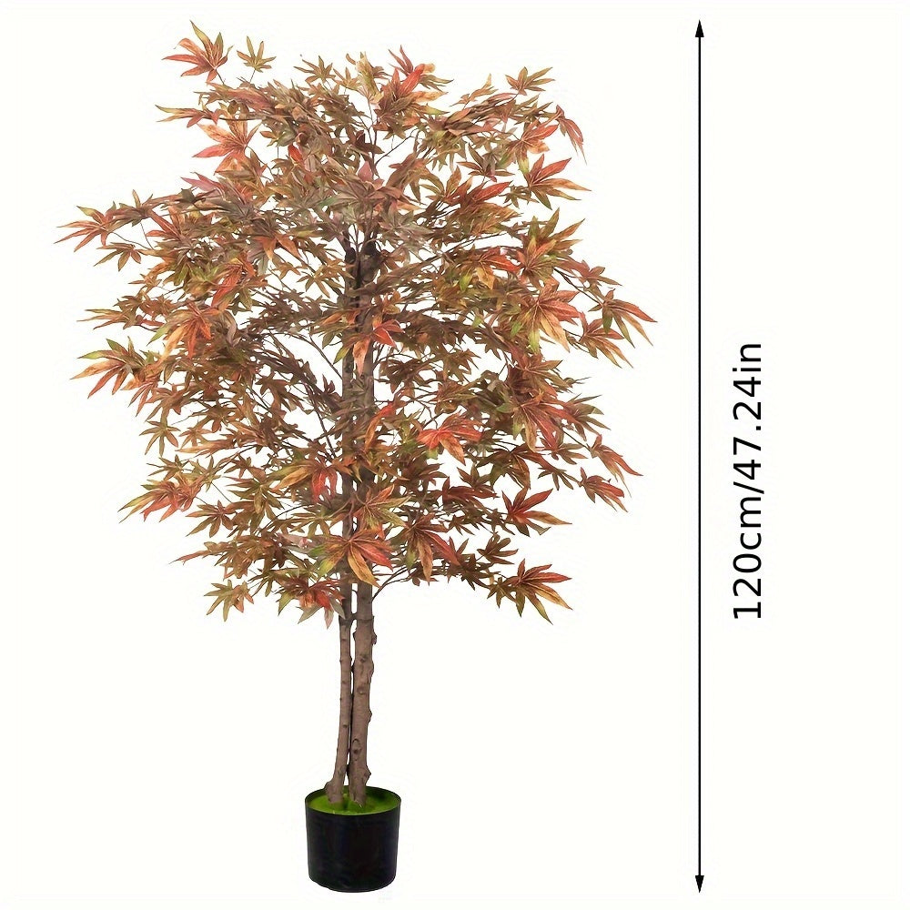 Artificial Japanese maple tree in a black pot, 120cm tall with vibrant autumn-colored leaves