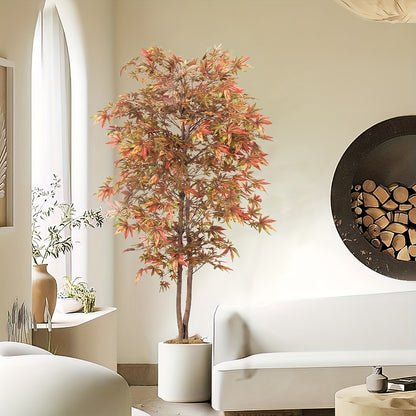 Nutshell artificial Japanese maple tree in a modern living room setting with stylish decor