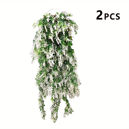 Set of 2 artificial lavender hanging plants with realistic green leaves for home decor