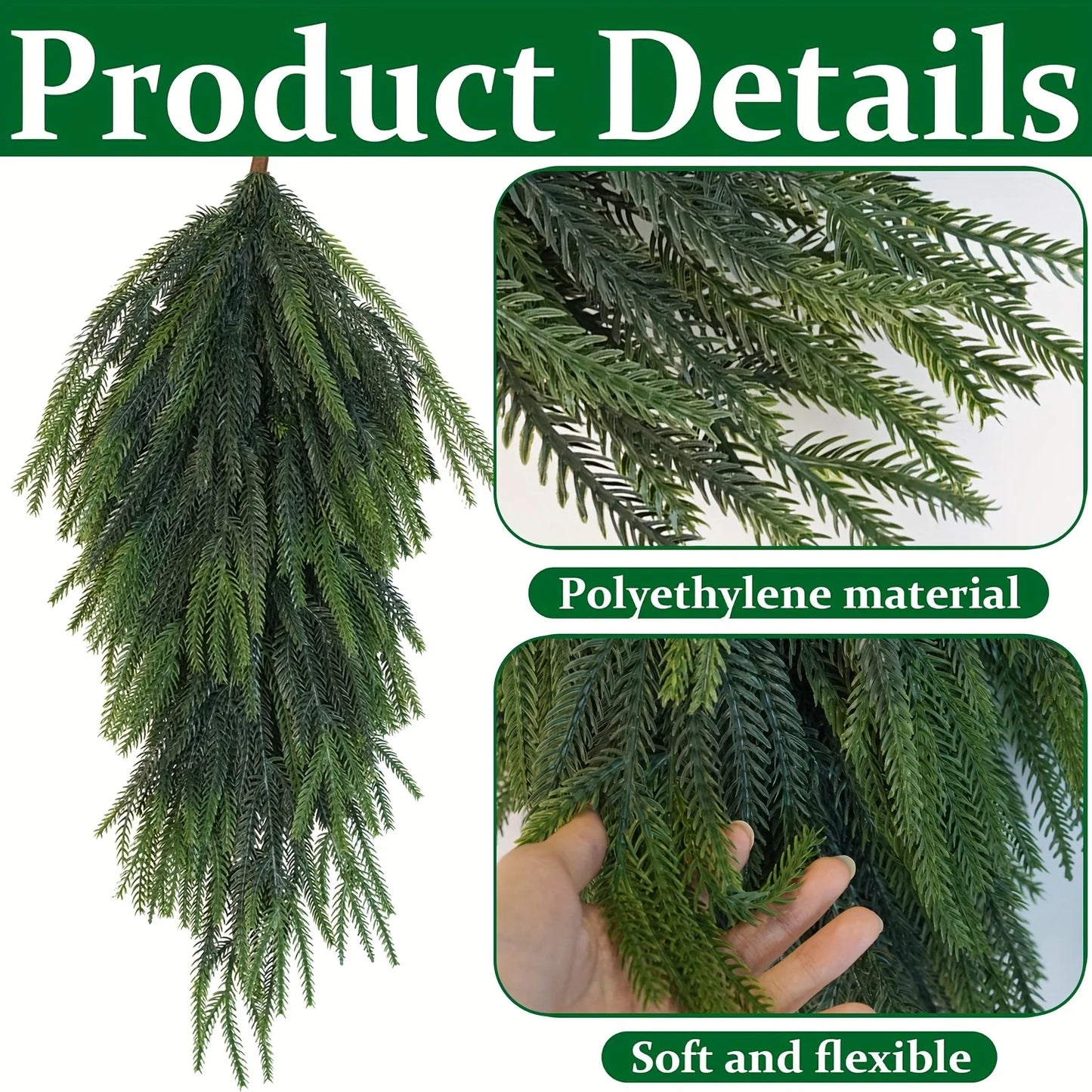 Artificial pine teardrop wreath made of soft and flexible polyethylene material