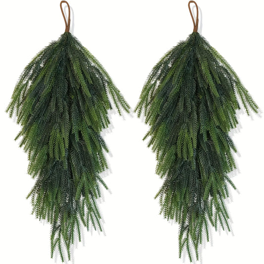 Nutshell artificial pine teardrop wreath in lush green for festive home decorations